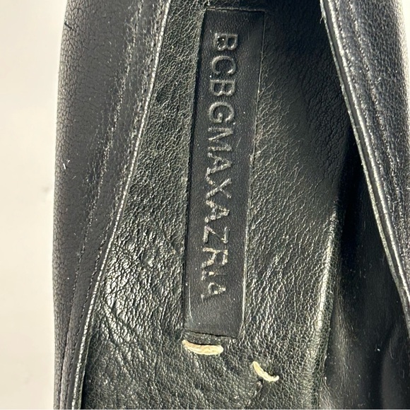 BCBG MAXAZRIA Black Buckle Studded Peep Toe Leather Heels Stiletto Shoes 7.5 B - Picture 6 of 13